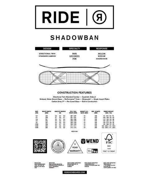 Ride Shadowban Snowboard 2026