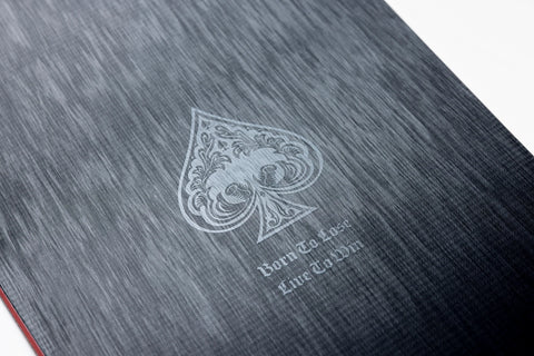 Nitro Phase x Motorhead snowboard, dark brushed finish, spade logo, Born To Lose Live To Win