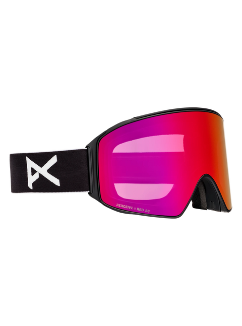 Anon M4 cylindrical ski goggles, black frame and strap, pink-red mirrored lens