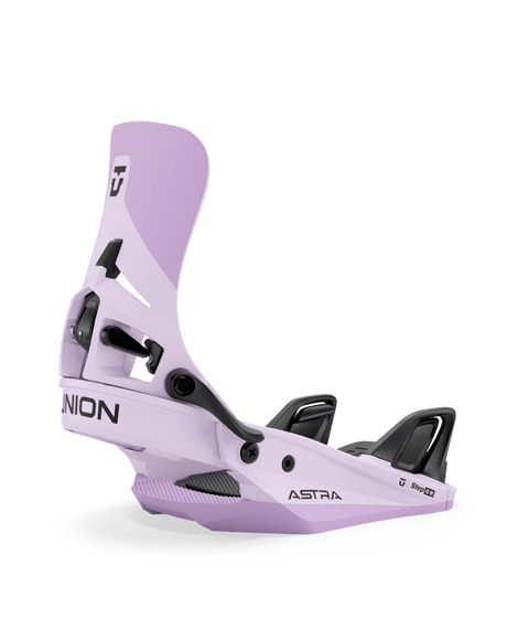 Union Astra Step On snowboard bindings in lavender purple with black hardware