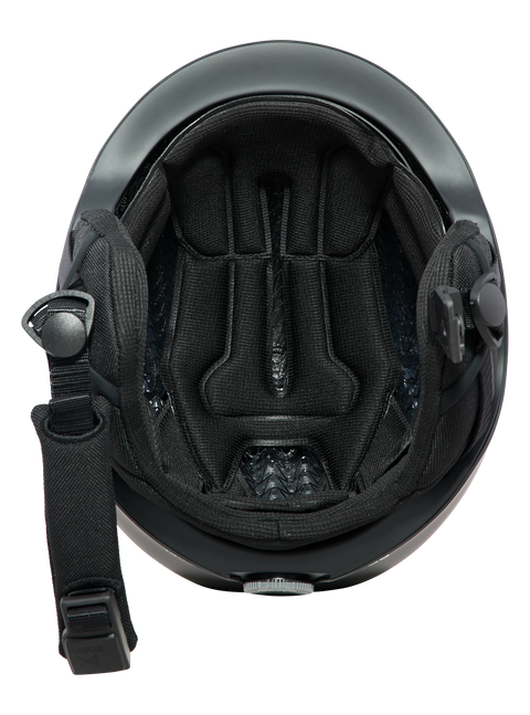 Anon Oslo WaveCel snowboard helmet interior view, black padding and chin strap