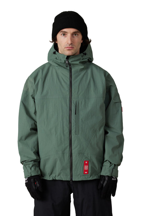 686 Men's Dojo Shell Jacket in sage green with hood and red logo patch