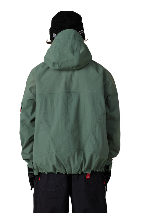 686 Men's Dojo Shell Jacket in sage green, back view, hooded pullover style