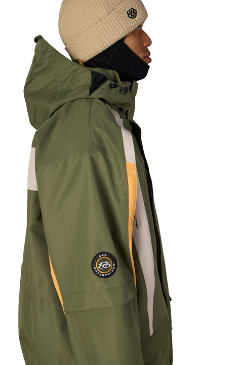 686 Men's 2003 Atom Jacket in olive green with cream and yellow side panels