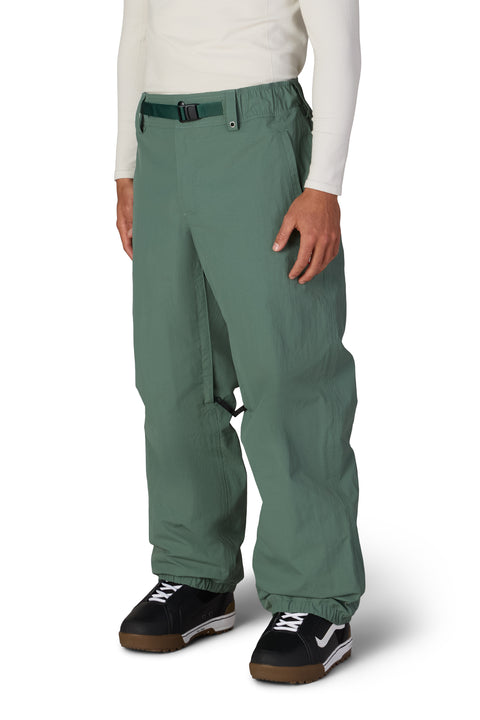 686 Men's Dojo Shell Pant in sage green with belted waist and elastic cuffs