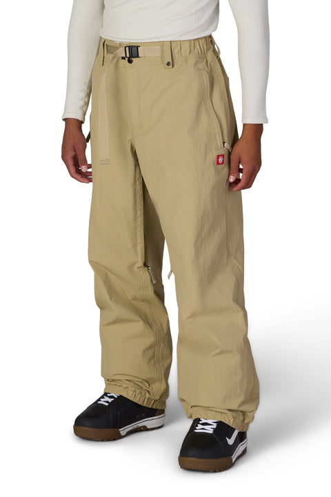 686 Men's Dojo Shell Pant in khaki tan with belted waist and wide leg fit
