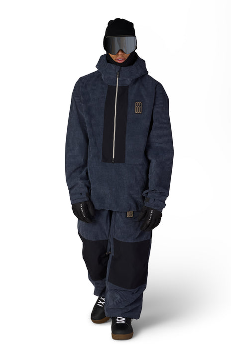 686 Men's Ghost 2.5L Anorak in navy blue corduroy with black accents and half-zip