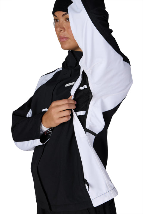 686 Women's Hologram Shell Jacket in black and white, hood detail view