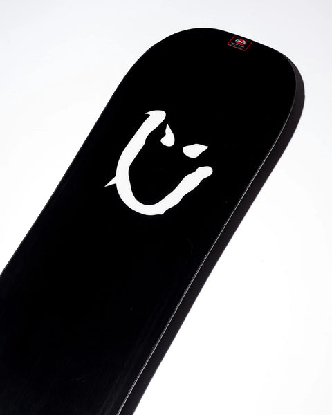Lib Tech DPR Snowboard black deck with white smiley face graphic top sheet