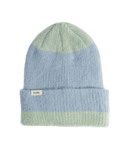 Coal Pearl ribbed knit beanie in light blue and sage green colorblock