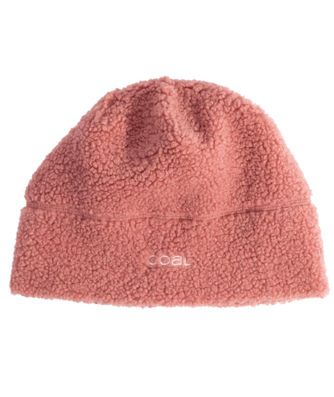 Coal CloudFleece Skull Beanie in dusty rose pink sherpa fleece with folded cuff