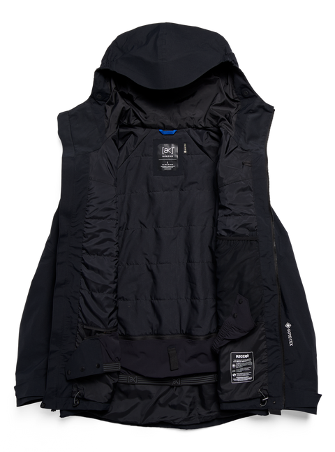 Burton [ak] men's black GORE-TEX insulated jacket shown open, interior view