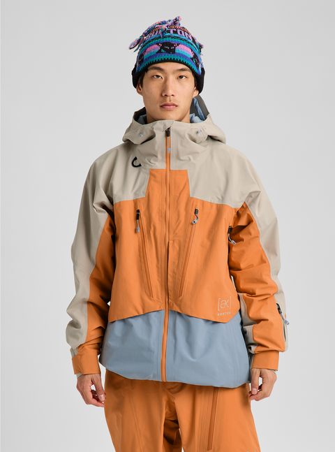 Burton [ak] men's tricolor orange, tan, and blue GORE-TEX snowboard jacket with hood