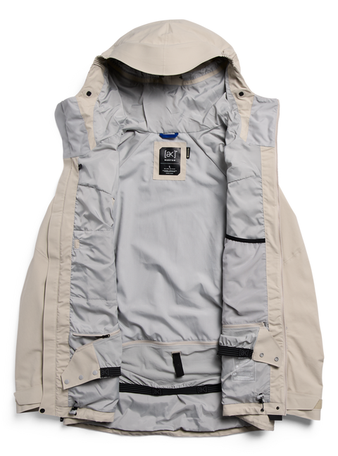 Burton [ak] Cyclic GORE-TEX 2L Jacket in beige, shown open revealing gray interior lining