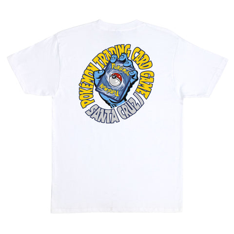 White Santa Cruz x Pokémon TCG graphic tee with circular back print