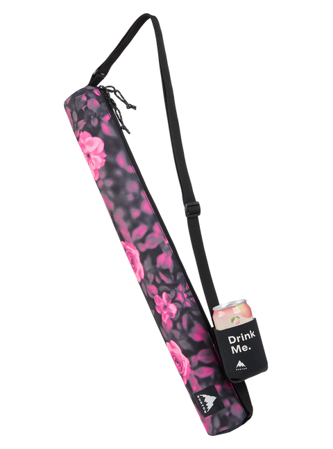 Burton Beeracuda 2L slim cooler bag, black floral pink roses print, shoulder strap, can holder
