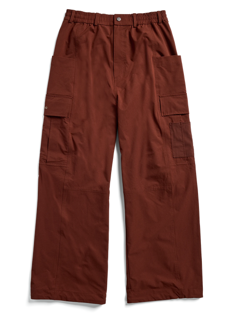 Analog Siltline men's rust brown wide-leg cargo pants with elastic waistband and multiple pockets