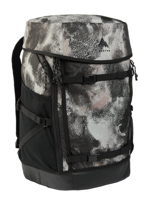Burton Gig Boot 48L Pack in gray camo print with black base and straps