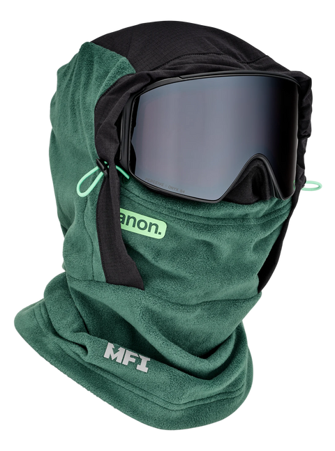 Anon MFI fleece helmet hood balaclava in green with black goggle straps