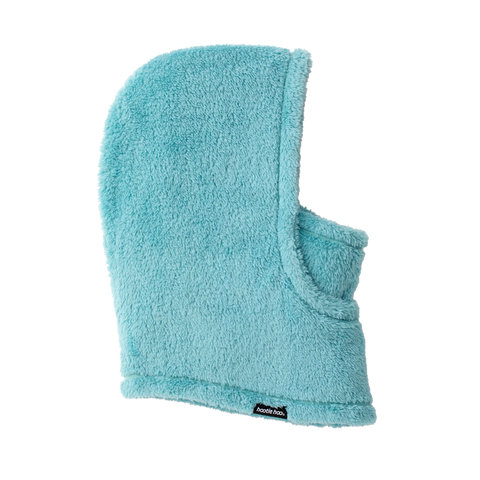 Hootie Hoo youth aqua teal fuzzy fleece balaclava hood, side view