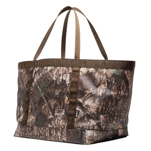 Herschel Realtree camo large tote bag 63L with olive green handles and straps