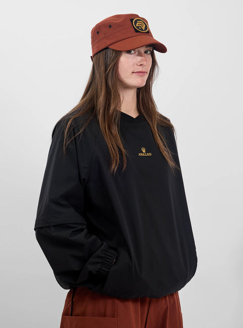Black Analog Siltline Crewneck pullover with gold logo, V-neck, long sleeves
