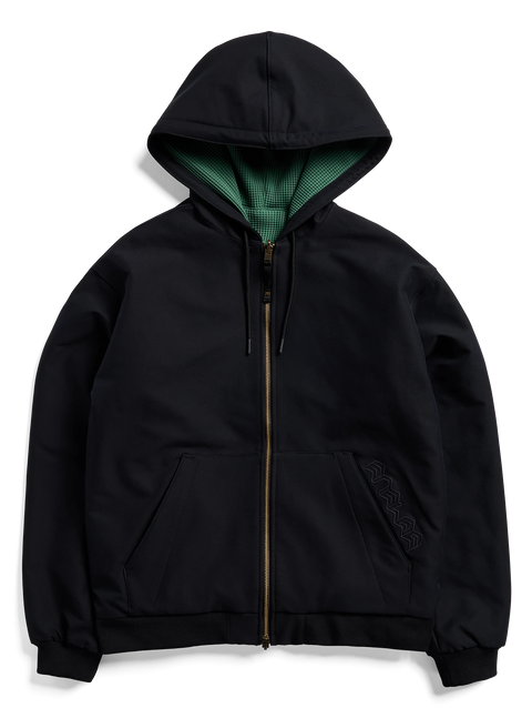 Analog Toughy Reversible black zip-up hoodie with green houndstooth interior lining