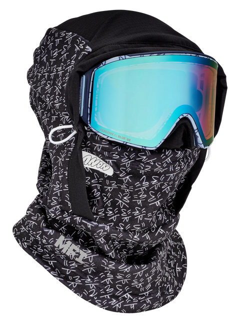 Anon MFI fleece helmet hood facemask in black with white graffiti print and blue goggle