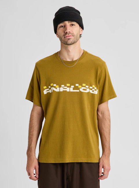 Analog Men's Outfall T-Shirt in olive green with graphic chest logo print