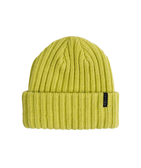 Autumn Wide Wale ribbed knit beanie in bright chartreuse yellow-green with cuffed brim