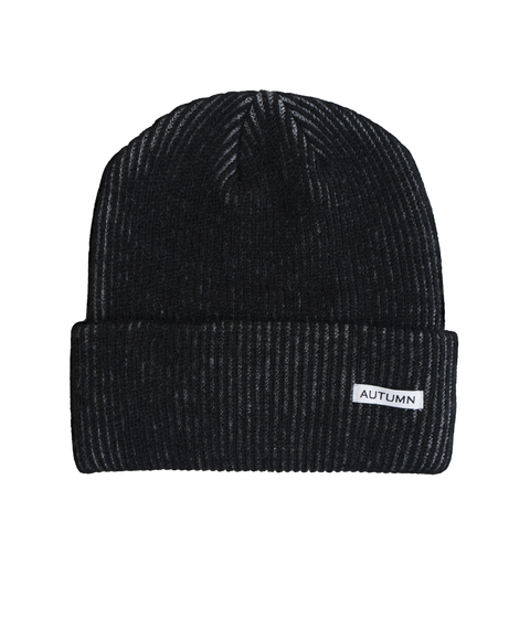 Autumn Cord Beanie in black with ribbed knit texture and folded cuff