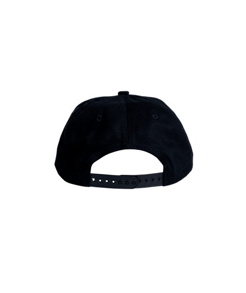 Autumn black snapback hat back view showing adjustable snap closure