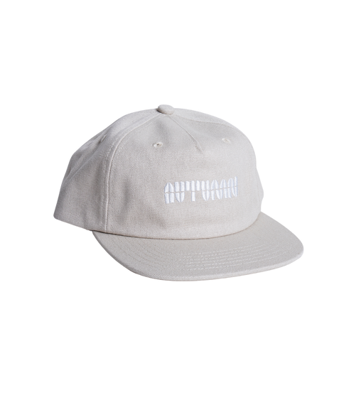 Autumn Canvas Six Panel Snapback hat in natural beige with white embroidered logo