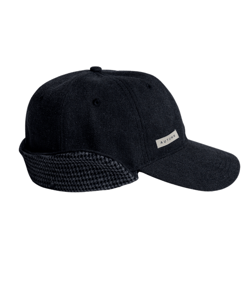 Autumn dark navy washed canvas baseball cap with houndstooth back strap