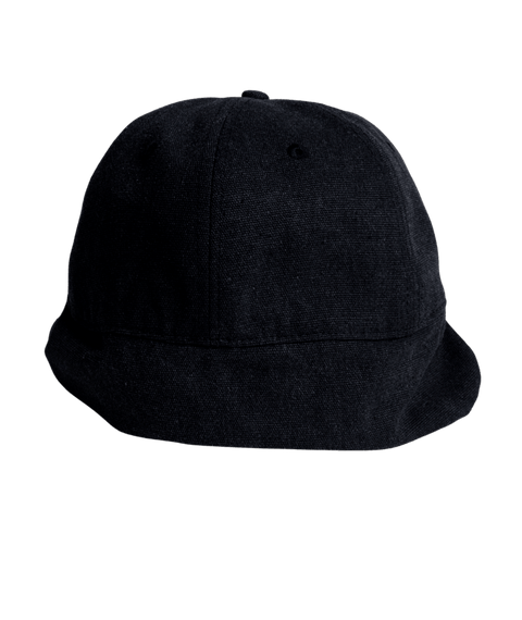 Autumn Washed Canvas Flap Cap in black with structured crown and curved brim