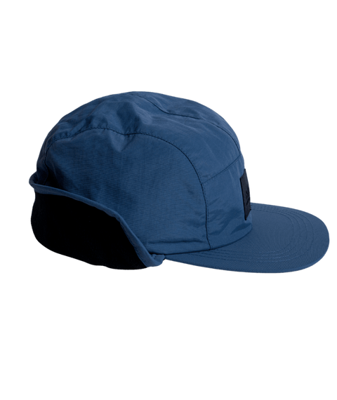 Autumn DWR Flap Cap with ear flaps, flat brim, and multi-panel construction