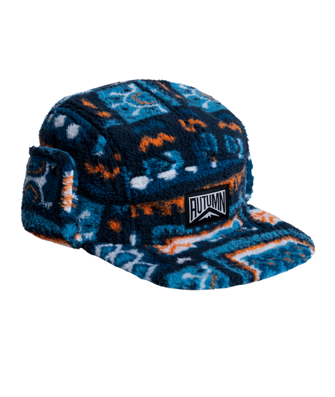 Autumn Fleece Flap Cap with patterned sherpa material and ear flap panels