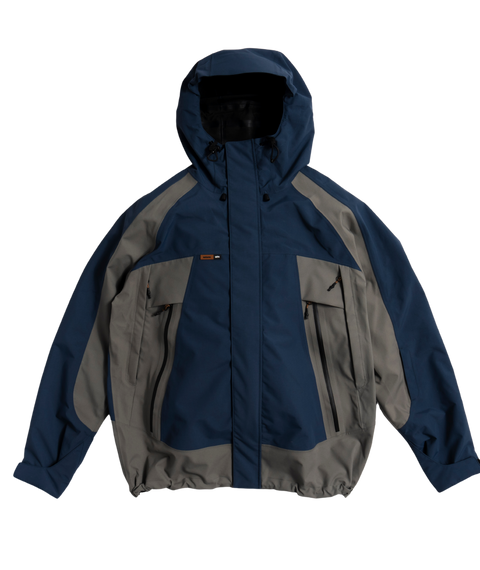 Autumn Crest 3L hooded jacket in navy blue and gray with multiple zip pockets