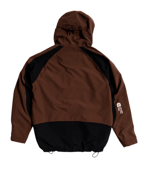Autumn Crest 3L hooded jacket in brown and black two-tone colorblock, back view
