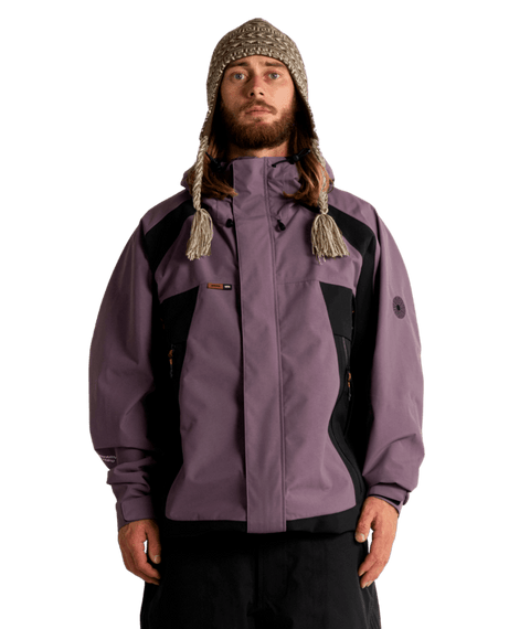 Autumn Crest 3L snowboard jacket in dusty purple and black colorblock design