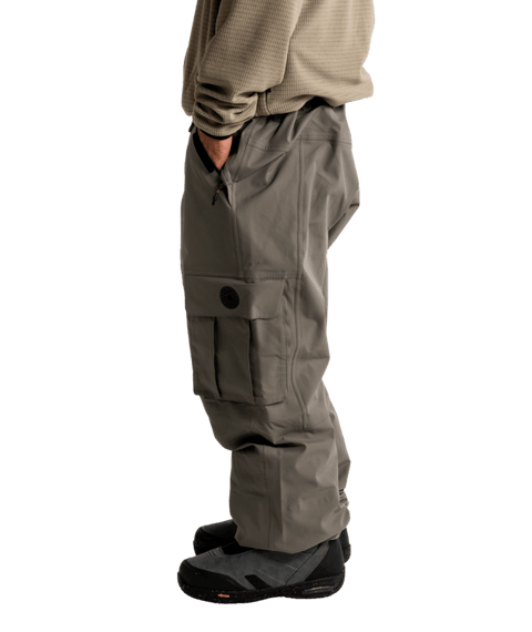 Autumn men's olive gray 3L cargo snow pants with zippered side pocket