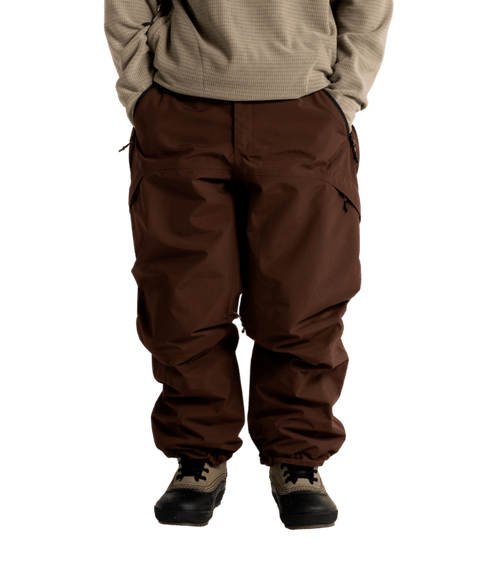 Autumn Shadow 3L men's brown baggy snow pants with zippered pockets and cuffed ankles