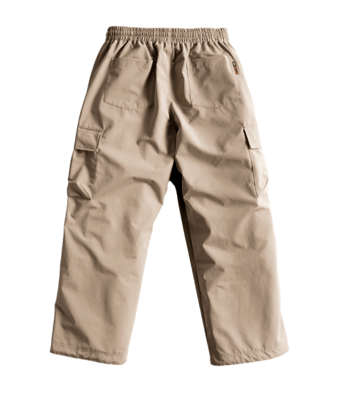 Autumn Men's khaki cargo pants back view with elastic waistband and side pockets