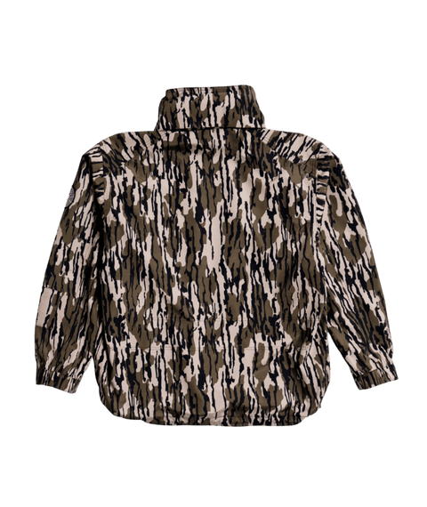 Autumn men's camo pullover jacket back view, Mossy Oak Bottomland pattern