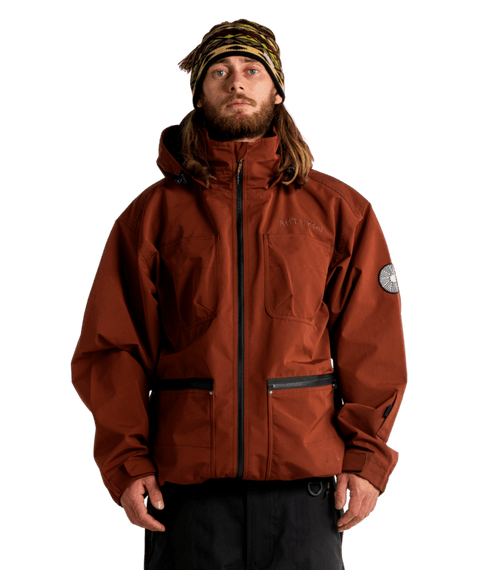 Autumn Men's Yard Jacket in rust brown with hood, chest and hip pockets