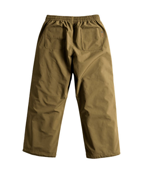 Autumn men's olive green relaxed fit chino pants with elastic waistband, back patch pocket