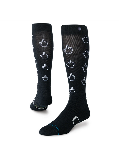 Stance black knee-high snowboard socks with white middle finger cursor pattern