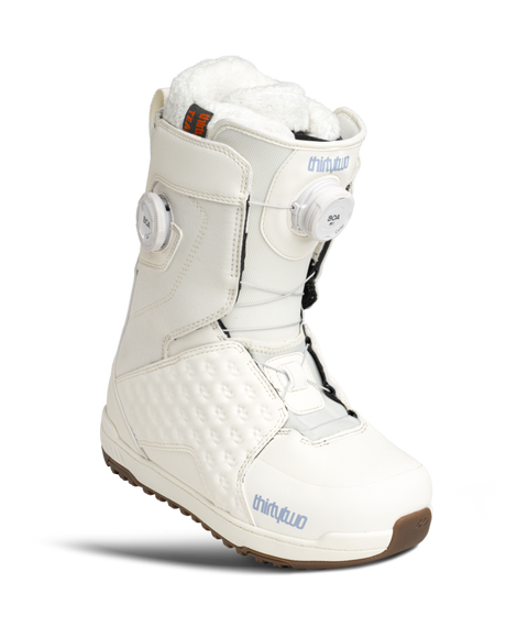 ThirtyTwo women's white double BOA snowboard boots with fur lining and gum sole