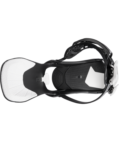 ThirtyTwo T32M FASE x Volcom snowboard bindings in black and white, top view
