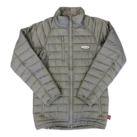 Darkside gray quilted hoodless puffer jacket with full zip and chest pocket